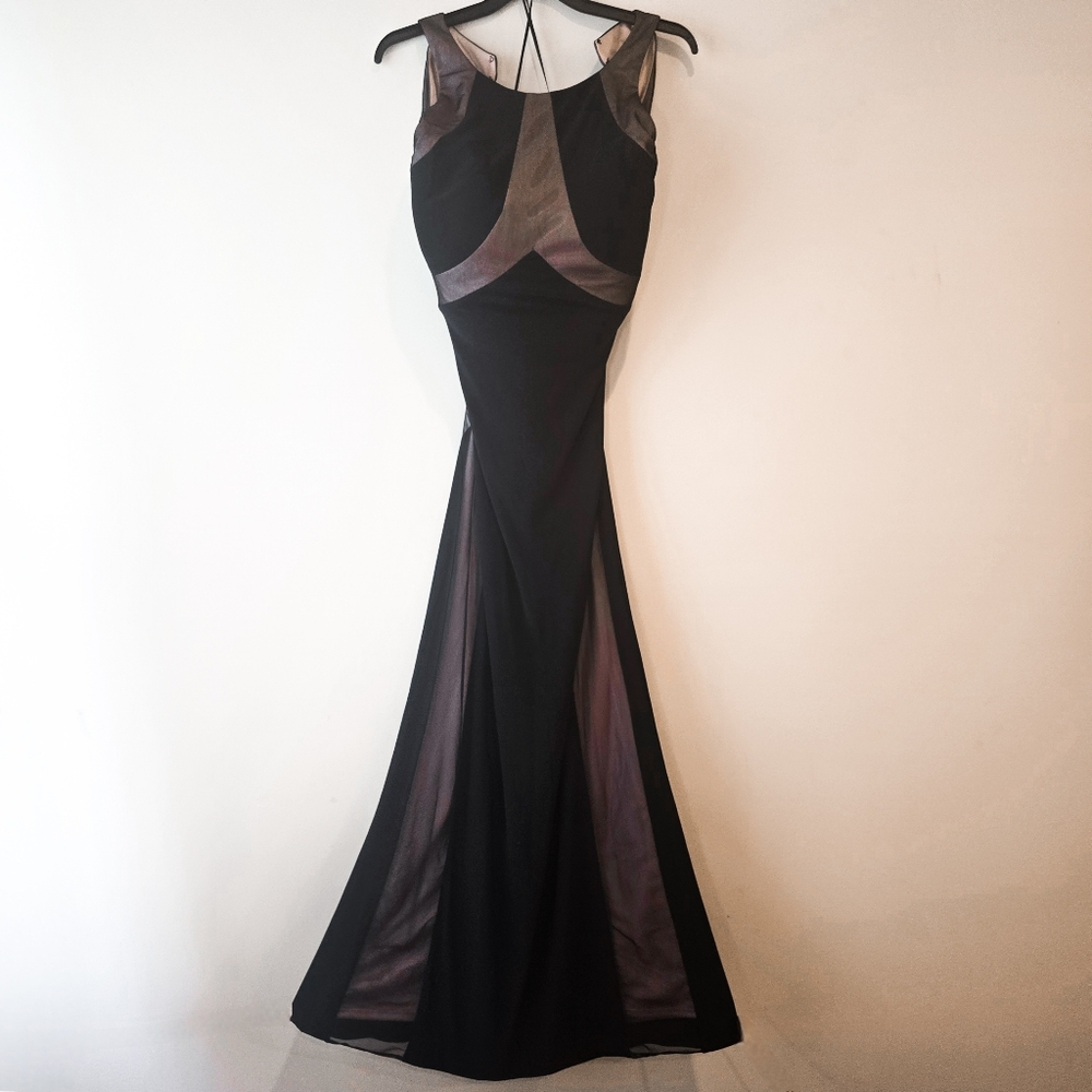 Black & nude long Dress, Floor Length, open back, Night Way, plus sized